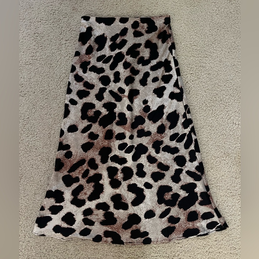 Leopard Print Silk high waist Midi Skirt